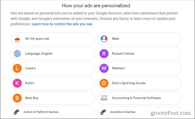 review ad personalization