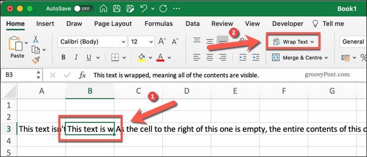 The Wrap Text button in Microsoft Excel