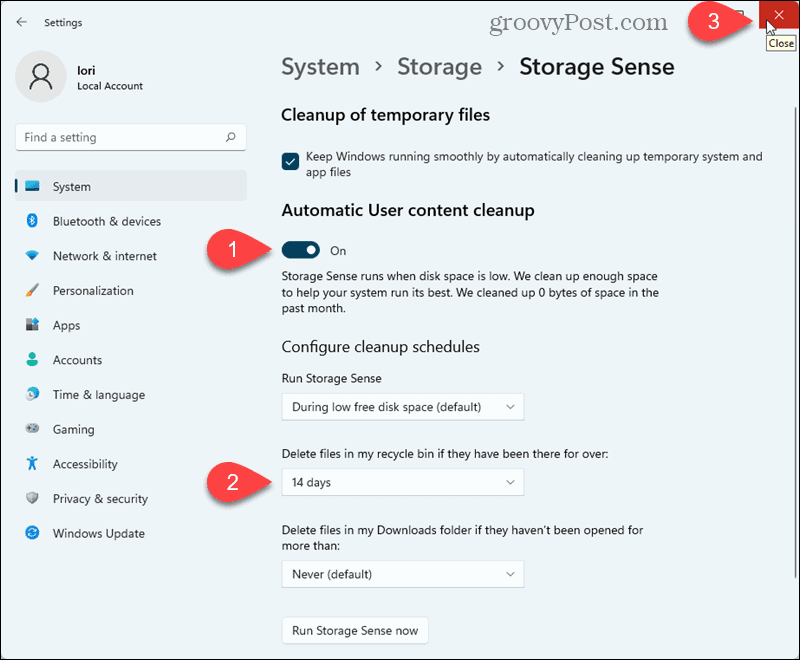 Choose when to permanently delete files in the Windows 11 Recycle Bin