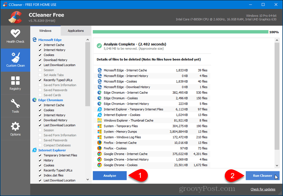 Custom Clean in CCleaner