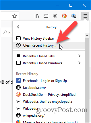 Select Clear Recent History on History menu in Firefox