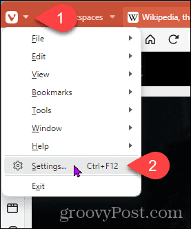 Go to Settings in Vivaldi