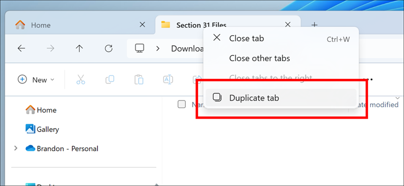 duplicate tab file explorer Windows 11 Build 26257