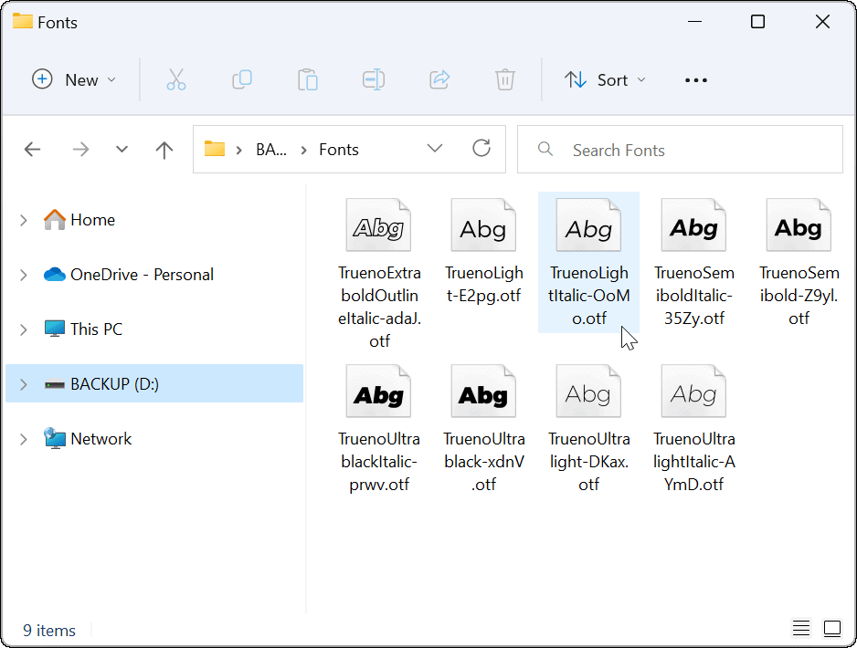 Find fonts in File Explorer on Windows 11