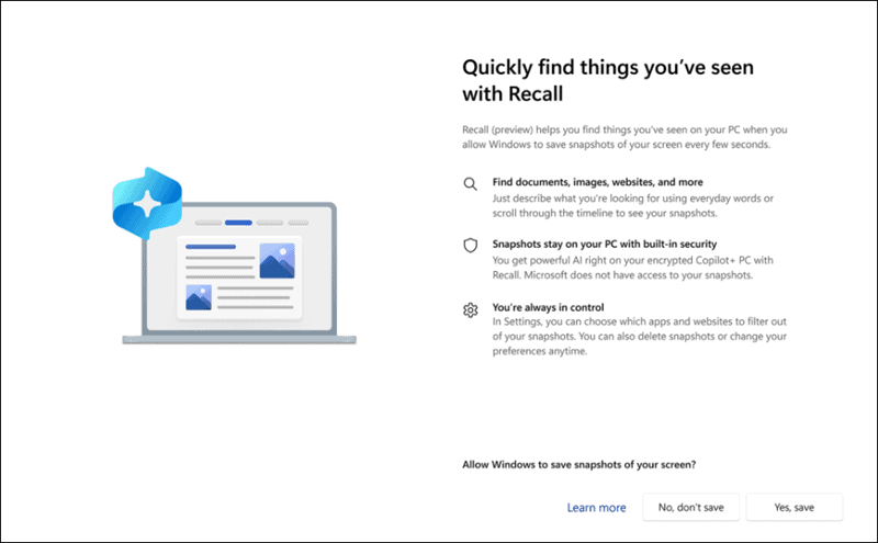 opt-in for Recall feature copilot PC