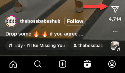 tap the share icon on Instagram reels
