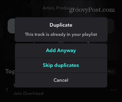 Duplicate to playlist on tidal