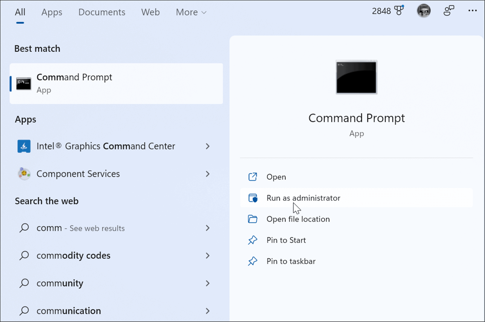 open command prompt as admin