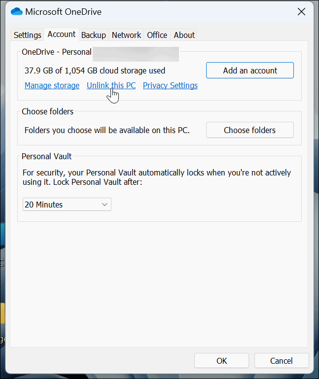 unlink pc onedrive