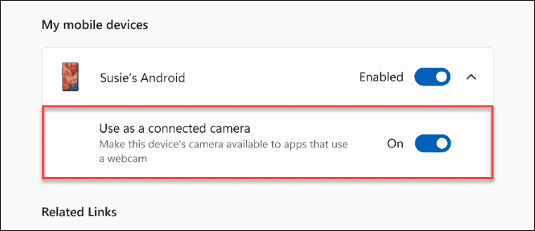 Use as a connected camera toggle switch