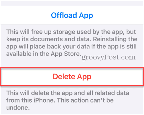 delete app via iphone settings