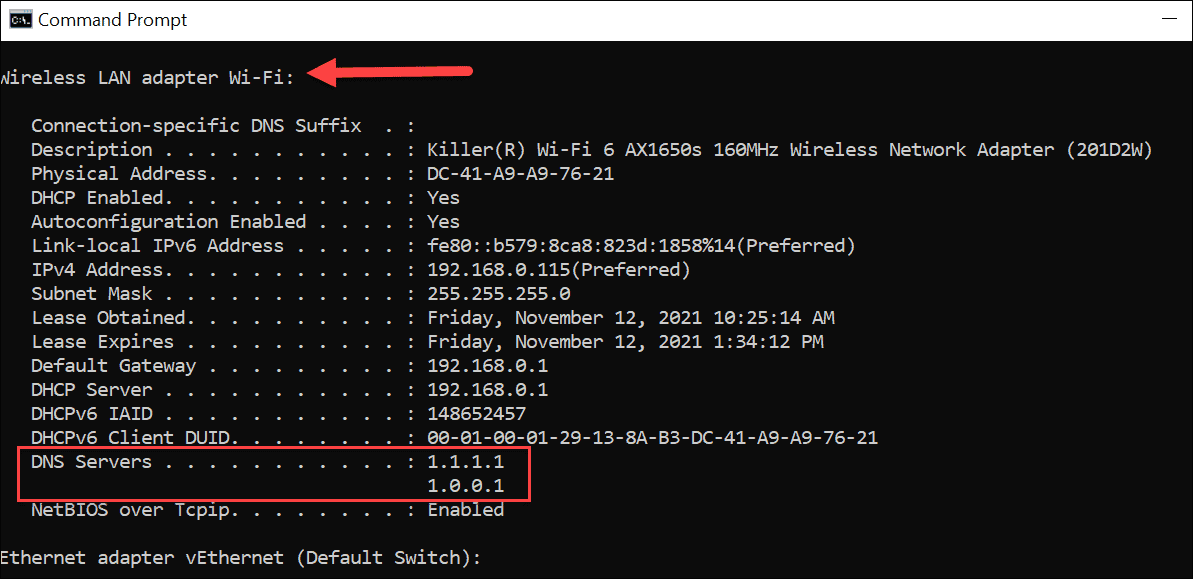 dns settings command prompt