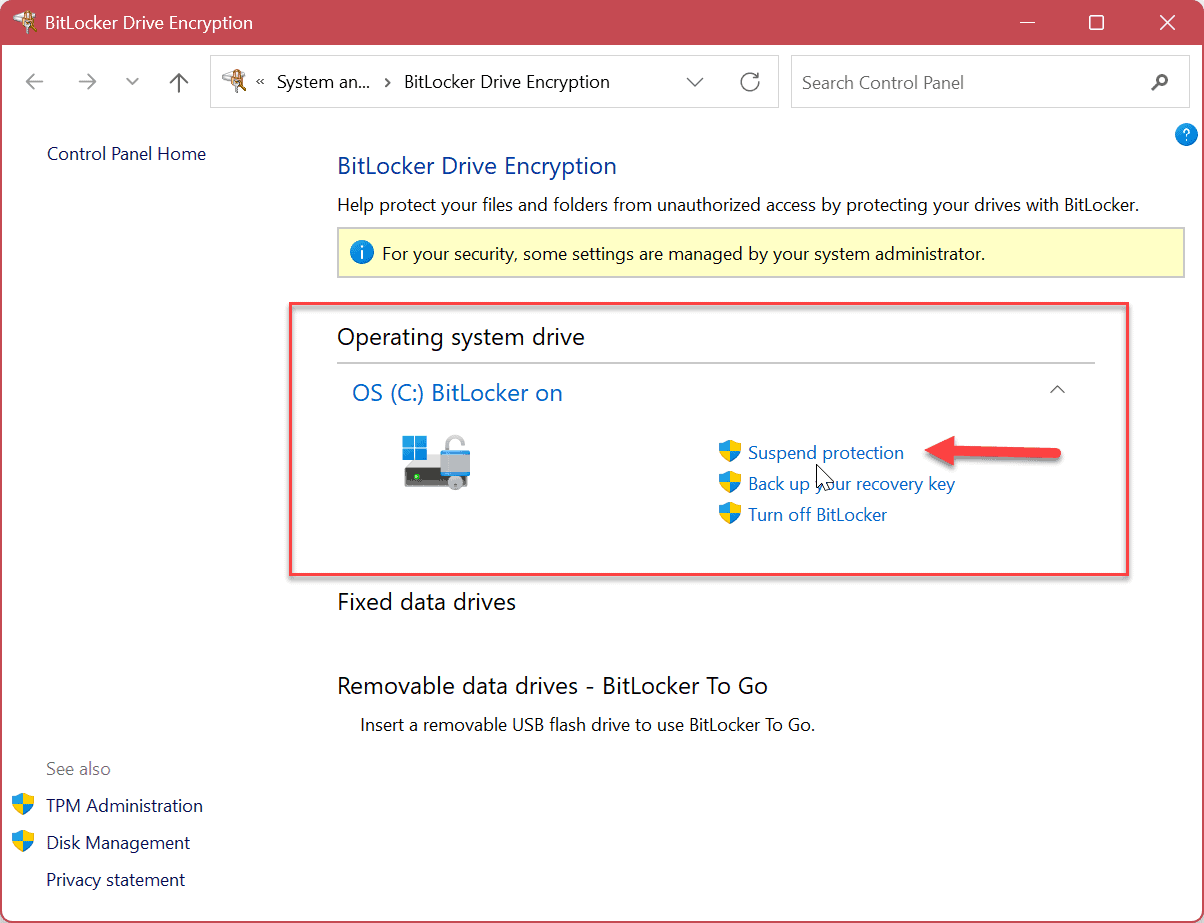 Disable or Suspend BitLocker 