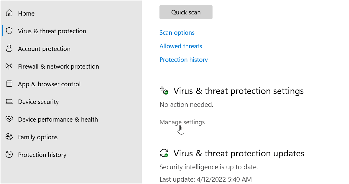 virus and threat protection