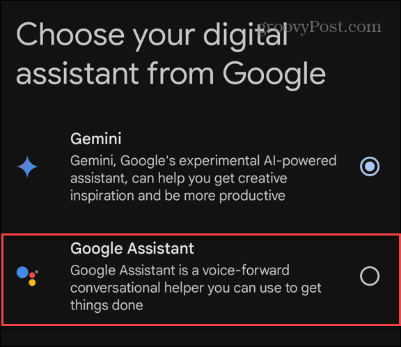 choose to switch to google assistant from gemini ai