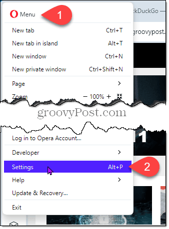 Go to Settings in Opera