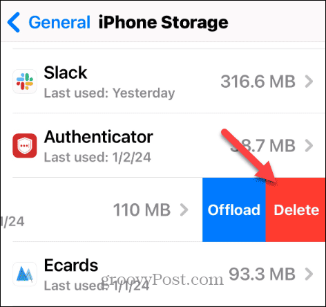 slide app to delete iPhone