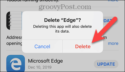 Tap Delete on iPhone confirmation dialog