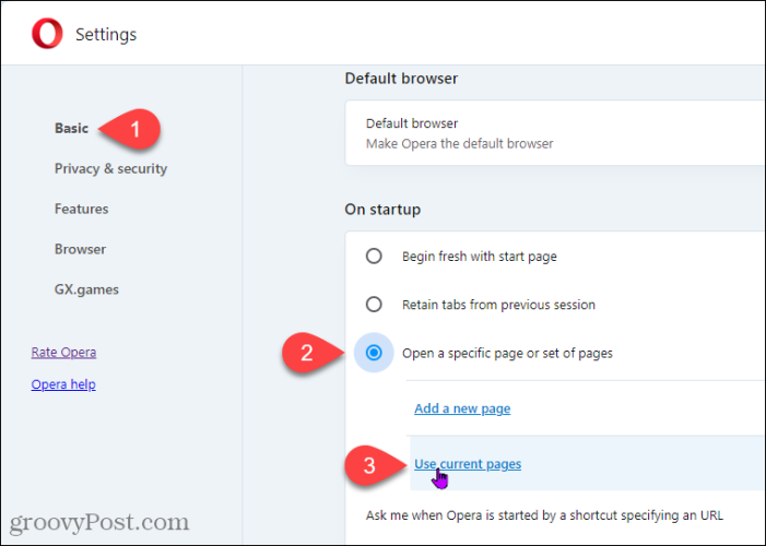 Open the Same Set of Web Pages in Opera