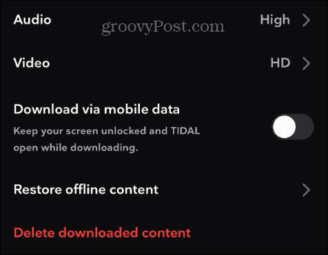 downloads settings on tidal