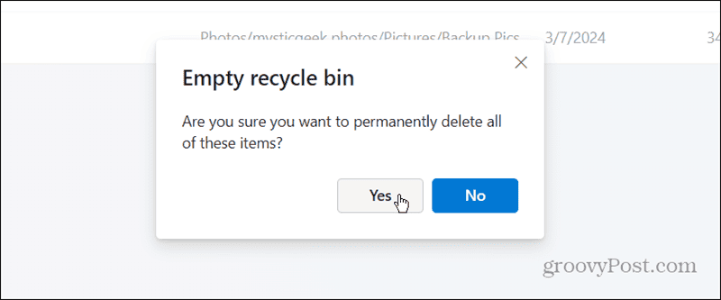 verify empty recycle bin