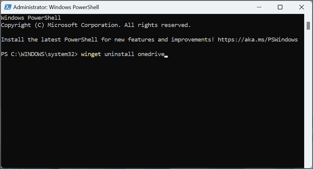 powershell winget uninstall onedrive