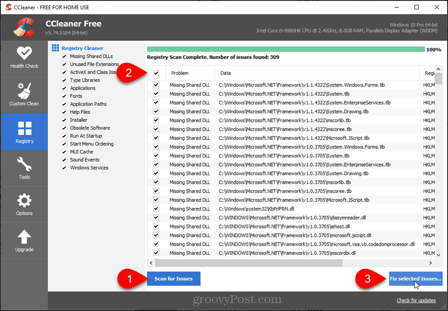 Registry Cleaner in CCleaner