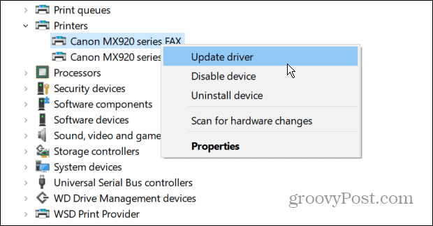 device manager printer driver