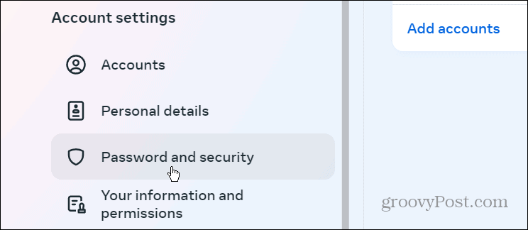 facebook password and security options