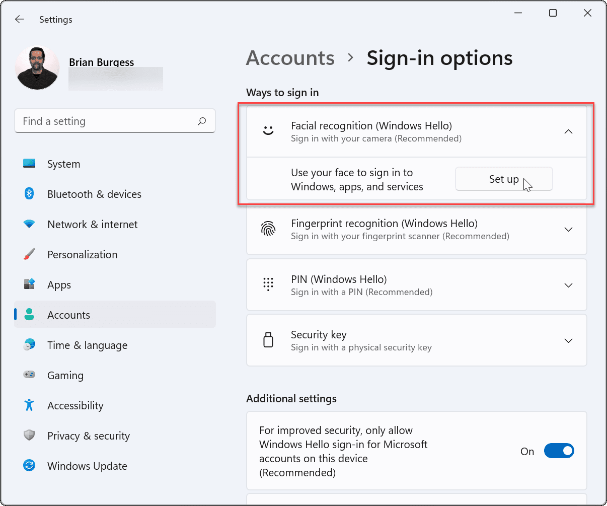 facial recognition windows hello