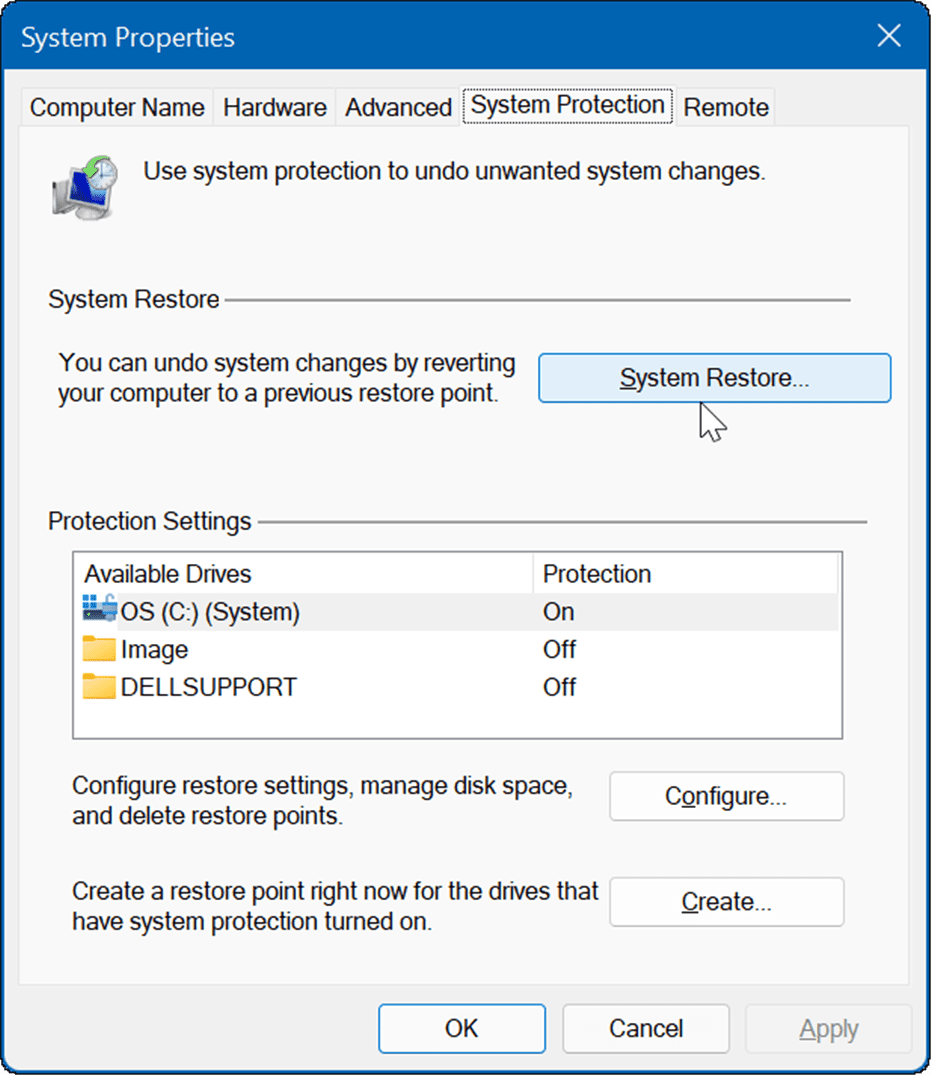 Create a Restore Point on Windows 11