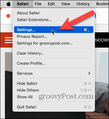 Go to Settings in Safari