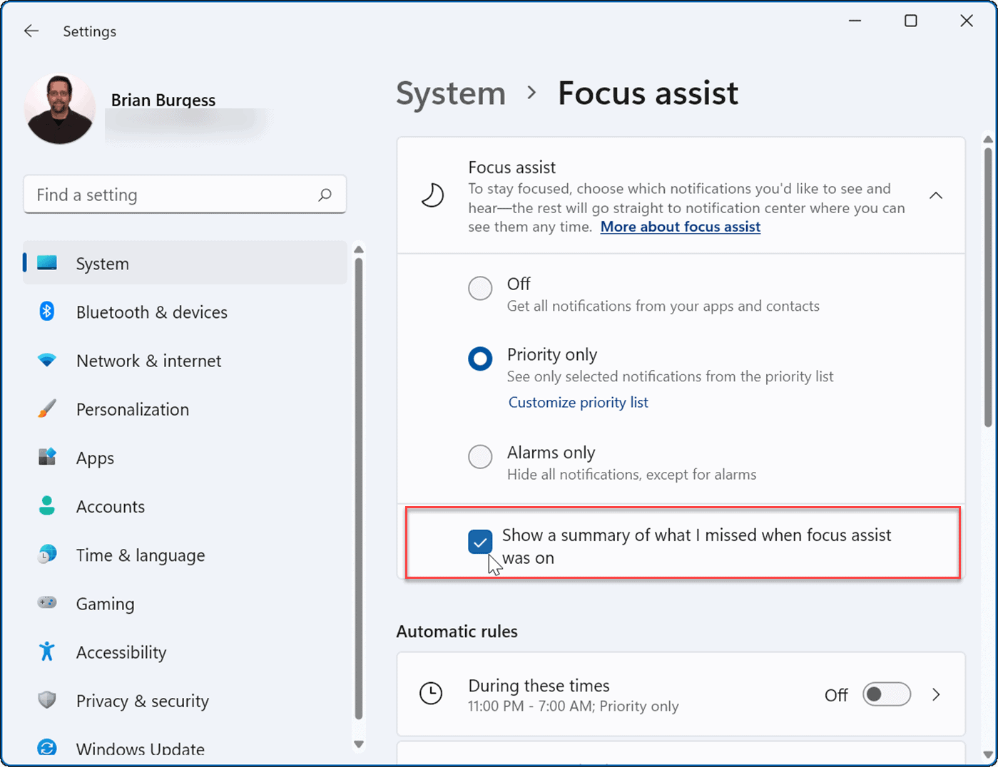 use focus assist on windows 11