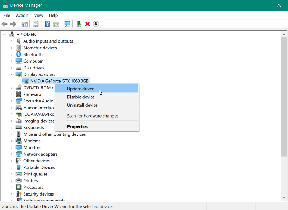 Update device driver manually on Windows