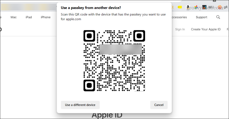 scan qr code apple account passkeys