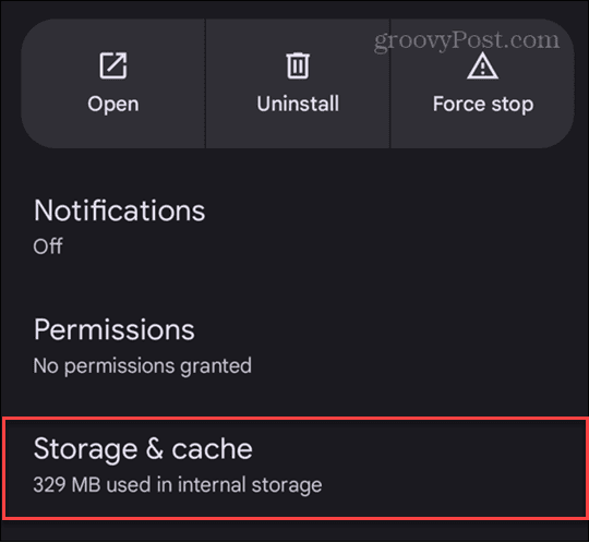 android storage and cache menu