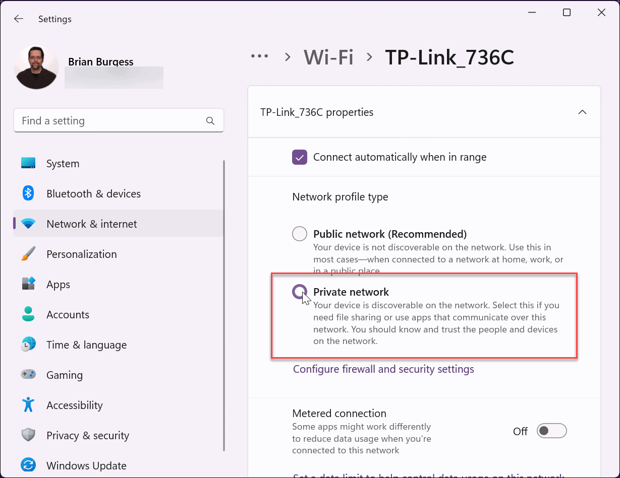 private network setting