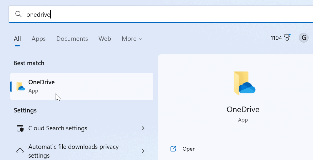 Search OneDrive Windows 11 Start