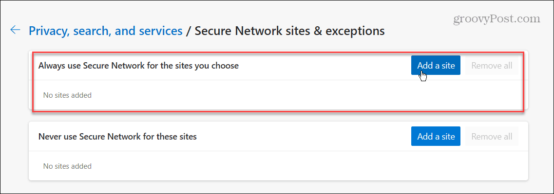 add site to Edge VPN