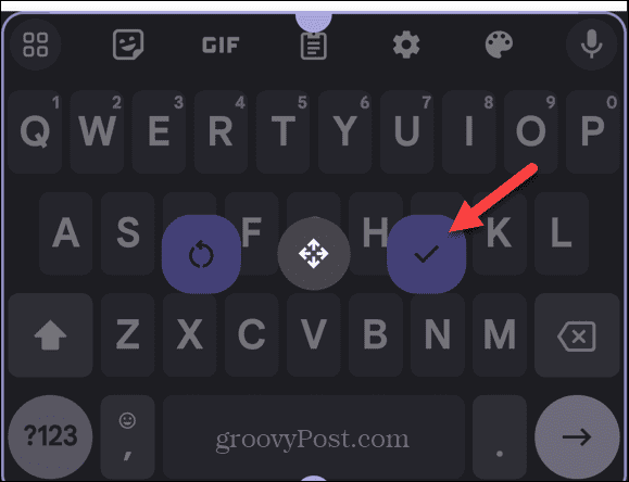 check mark to save changes to keyboard size android