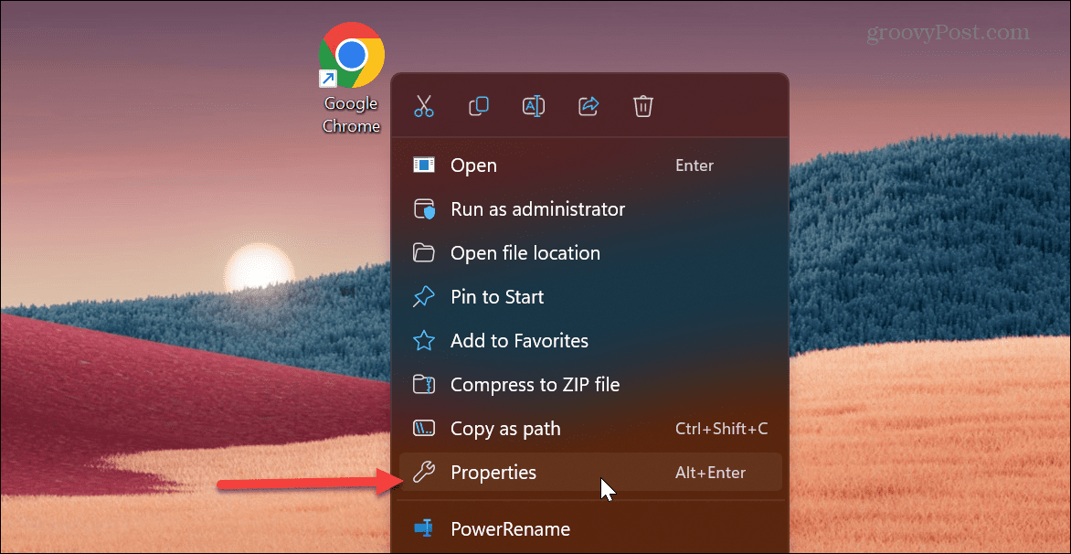 Google Chrome Shortcut Properties