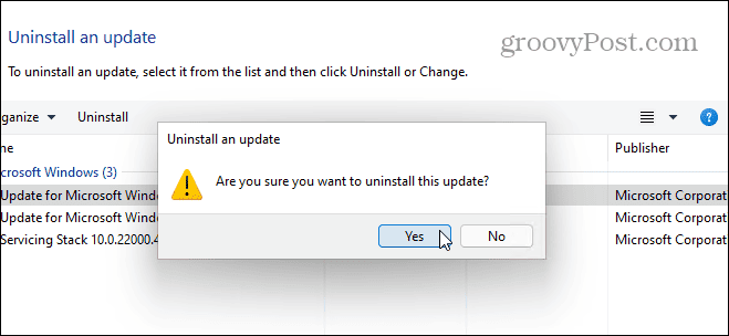 confirm uninstall update