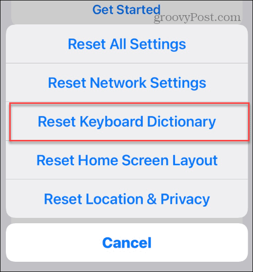 Reset the Keyboard dictionary