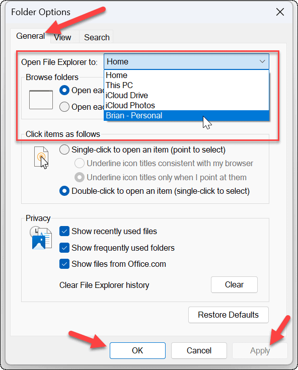 File Explorer Open to OneDrive 