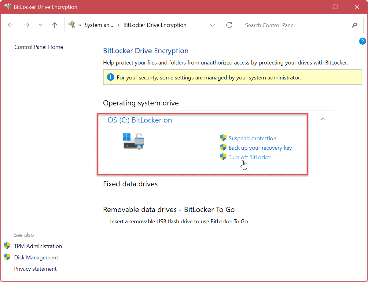 Disable or Suspend BitLocker 