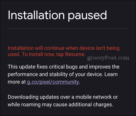 android update not installed while phone being used