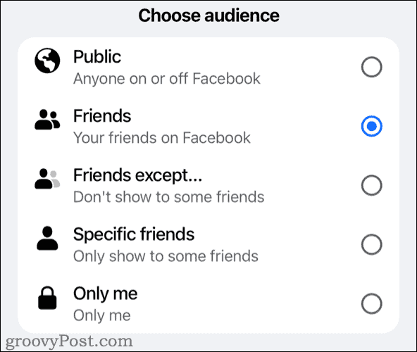 Choose desired audience for your Facebook friends list visibility