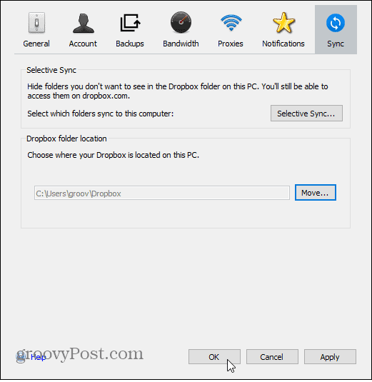 Dropbox Preferences Click OK