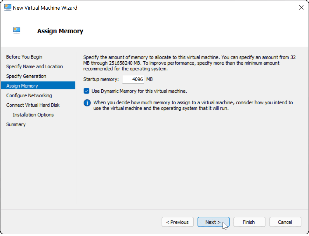 Specify RAM VM