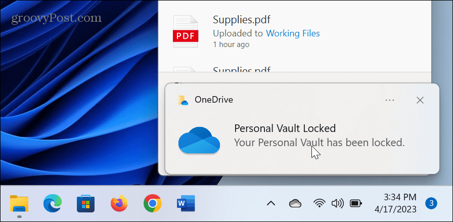 OneDrive Personal Vault Lock Time